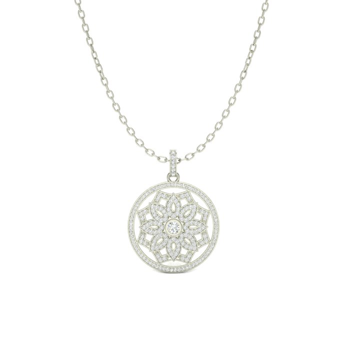 14K WHITE GOLD FANCY MILGRAIN PENDANT